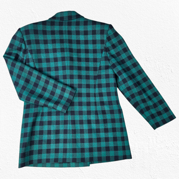 70s Vintage Emmanuelle Khanh Green Plaid Double Breasted Wool Blazer Size 10 - Picture 11 of 11